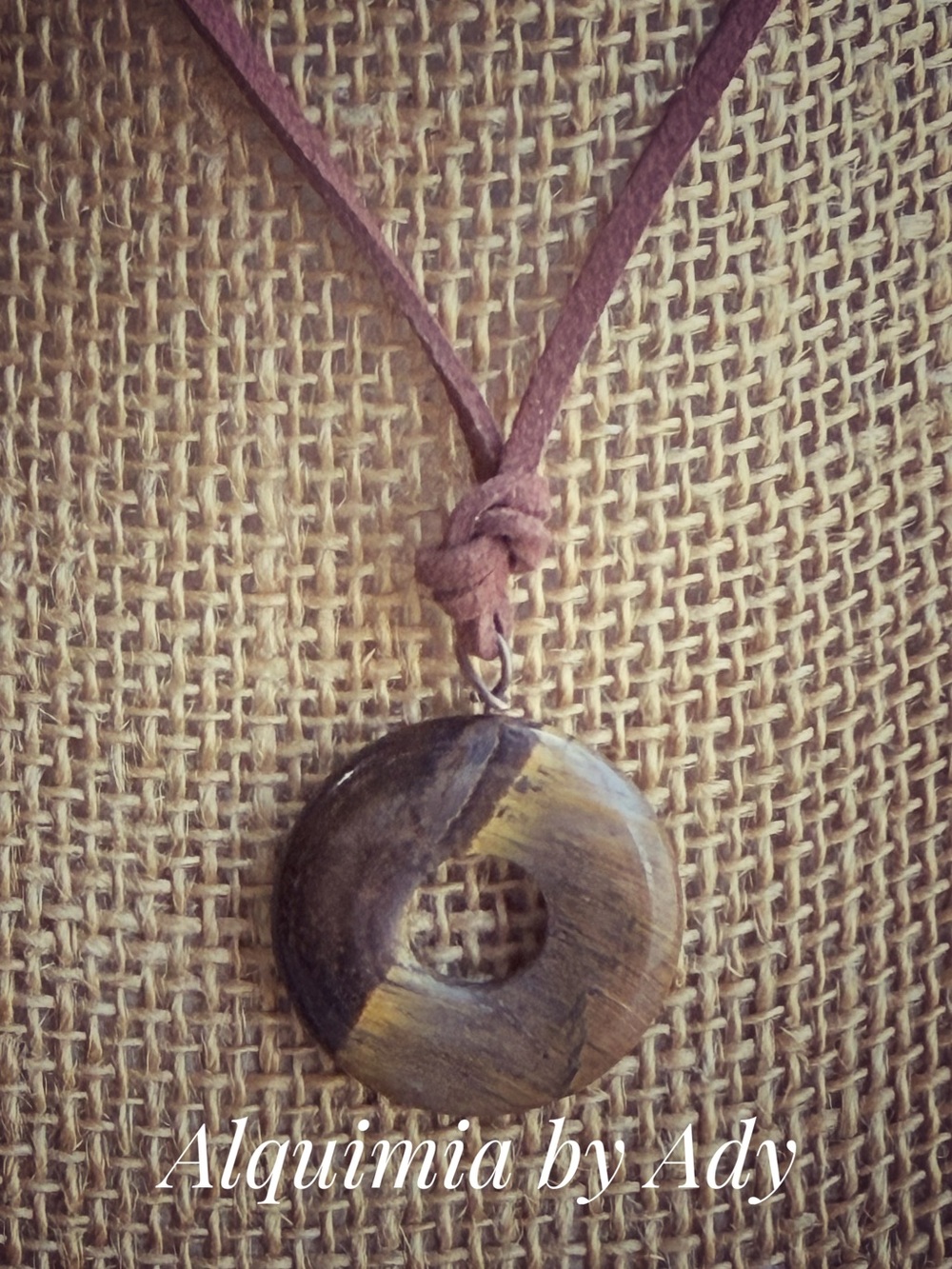 Alquimia Brown Tiger Eye Donut Pendant Necklace